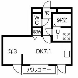 メリディアンなないろの里壱番館 ワンルームの間取図画像
