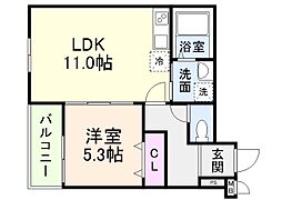 サンライズ松原 1LDKの間取図画像