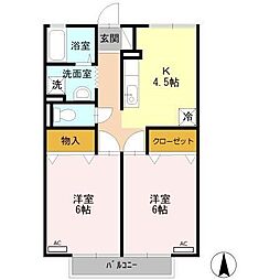 竹富ハイツ 2Kの間取図画像