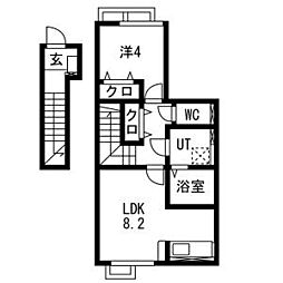 ヴァンクール鶴岡II 1LDKの間取図画像