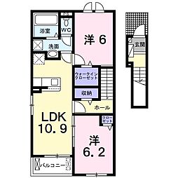 甲府市上今井町アパート 2LDKの間取図画像