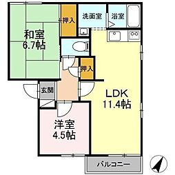 アペックス日進E棟 2LDKの間取図画像