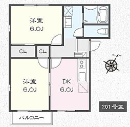 ベルハイツA 2DKの間取図画像