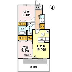 フォンテーヌ金倉B 2LDKの間取図画像