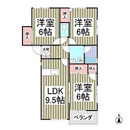 福島ハイツB-2 3LDKの間取図画像
