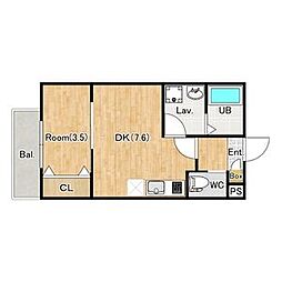 ジーメゾン厚木愛甲 1DKの間取図画像