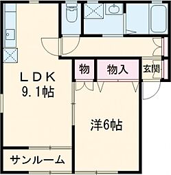グランビル小針B 1DKの間取図画像