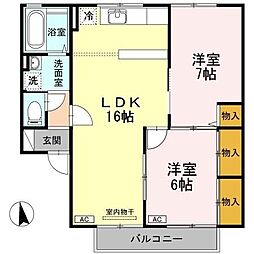 Ｔ．Ｖｉｌｌａｇｅ　A棟 1階2LDKの間取り