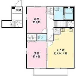 トレジャー御幸2 2LDKの間取図画像