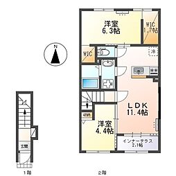 ラ・クラリエール(La Clairiere) 2LDKの間取図画像