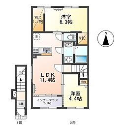 ラ・クラリエール(La Clairiere) 2LDKの間取図画像