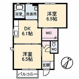 フェリスA 2DKの間取図画像
