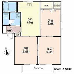ラポワール横田A 3DKの間取図画像