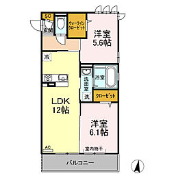 リアンジュ 2LDKの間取図画像