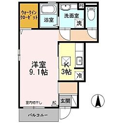 リッチアイリス 1Kの間取図画像