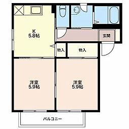 エスポワールミゾグチB 2Kの間取図画像