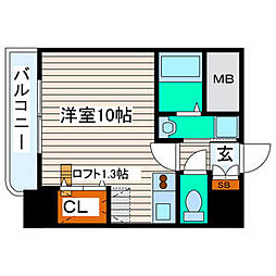 榴岡レジデンス壱番館 ワンルームの間取図画像