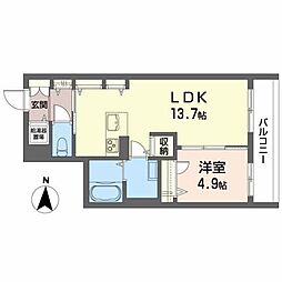 メゾンマスト川もと 1LDKの間取図画像