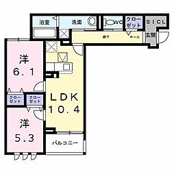 グランリヴェール建石町 2LDKの間取図画像