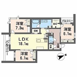 リオリエント加納本町 1LDKの間取図画像