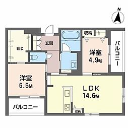 ラウンドヒルズK 2LDKの間取図画像