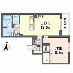 ラウンドヒルズK 1LDKの間取図画像