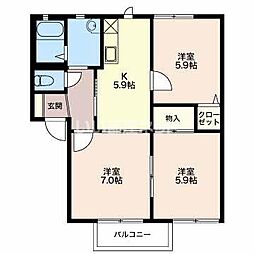 サングリーンオオタB 3Kの間取図画像