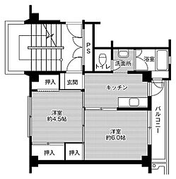 ビレッジハウス馬場平1号棟 2Kの間取図画像