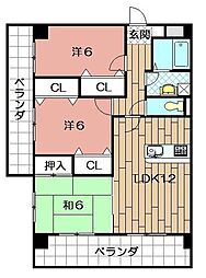 三島マンション1 3LDKの間取図画像