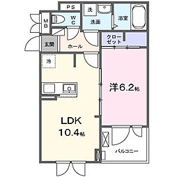 クライネル・ヴァルト 1LDKの間取図画像