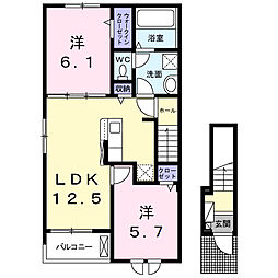 個邸昆陽 2LDKの間取図画像