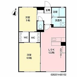 プロムナード夢咲南棟 2LDKの間取図画像