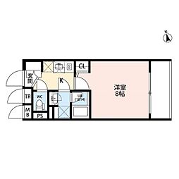 プレール・ドゥーク門前仲町2 1Kの間取図画像