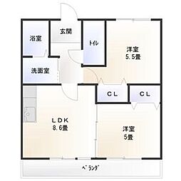 日映マンション3 2LDKの間取図画像