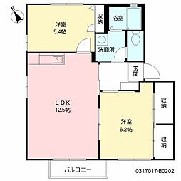 ラ・フォーレ今吉B 2LDKの間取図画像