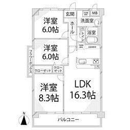 ヒルサイドテラス北平野 3LDKの間取図画像