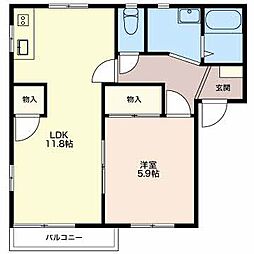 ドミールのぞみD 1LDKの間取図画像
