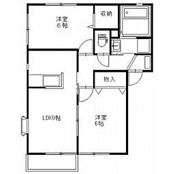 ハイツ・シャルムC棟 2DKの間取図画像