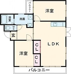コーポラスしらき 2LDKの間取図画像