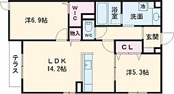 SunSky鳳西町 2LDKの間取図画像