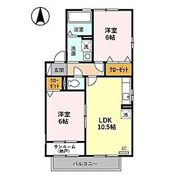 ベルリネッタII 2階2LDKの間取り