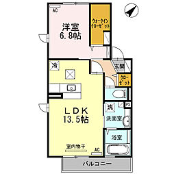 クレッセント 1LDKの間取図画像