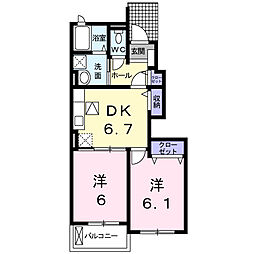 セレーノスパッツィオ2A 2DKの間取図画像