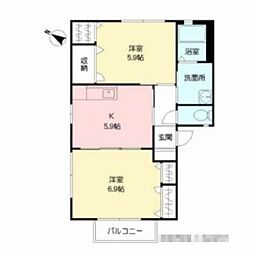 アヴニール緑ヶ丘 2Kの間取図画像
