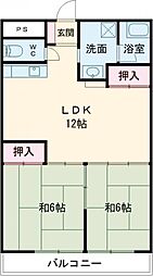 川杉マンション 2LDKの間取図画像