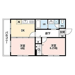 アーバン本町 2DKの間取図画像