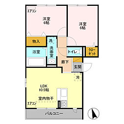 ラフェリア 2LDKの間取図画像