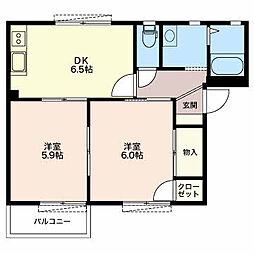 ルポール宮下B 2DKの間取図画像