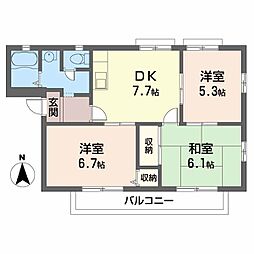 ファミーユ美津B棟 3DKの間取図画像