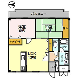 稲善マンション 2LDKの間取図画像